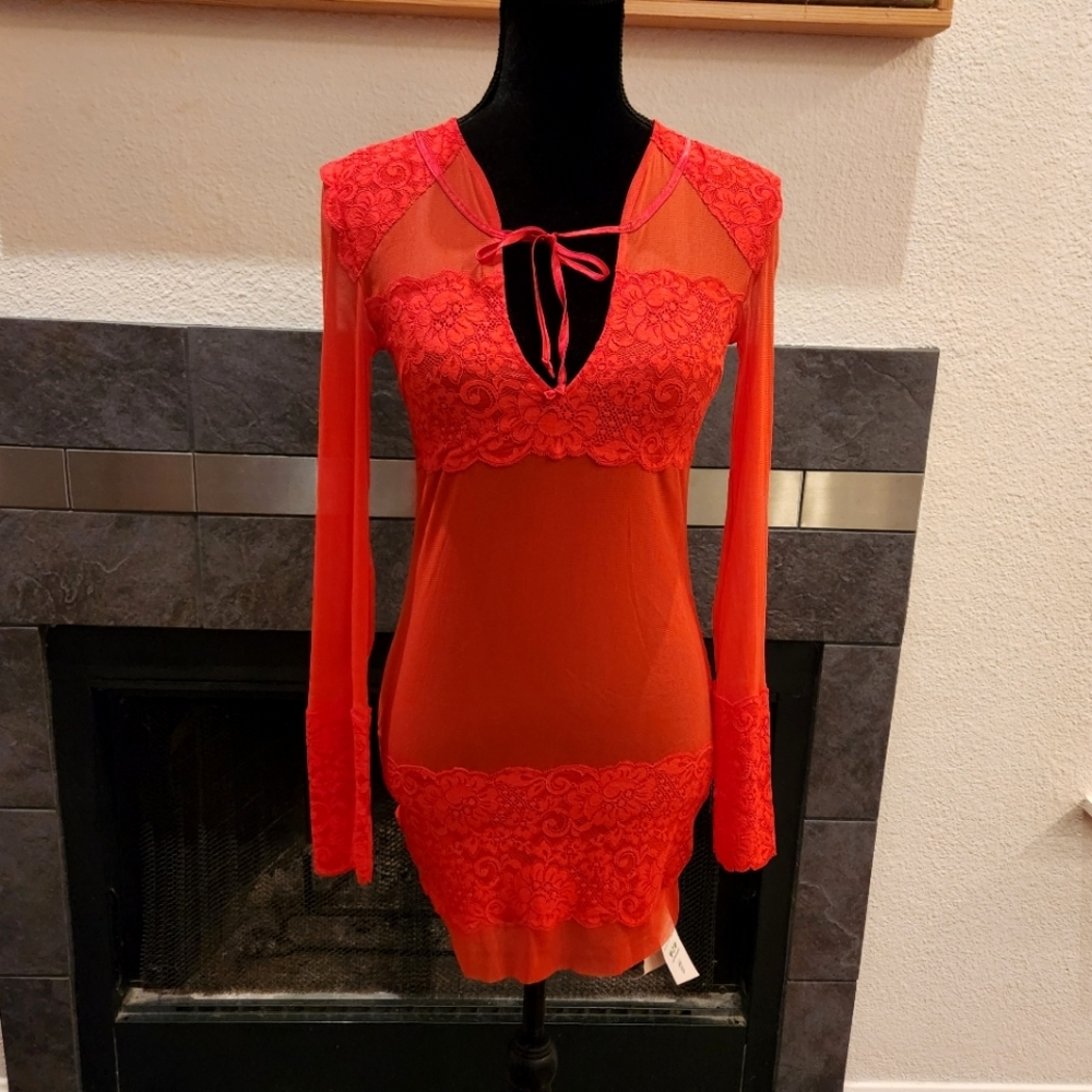 RARE We Are HAH Sheer Mesh Lace Top Mini Dress Small NWT